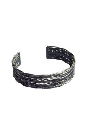 Vintage Silvertone Metal Textured Cuff Bracelet 6.5 inches